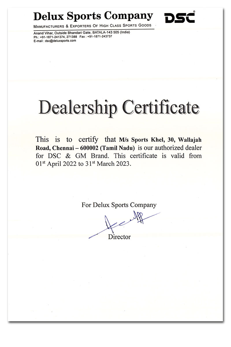 DSC Authorized Dealer Certificate