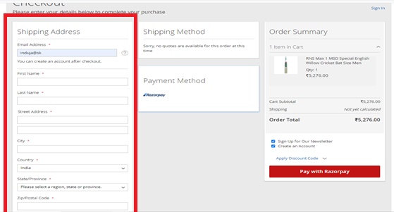 shipping address