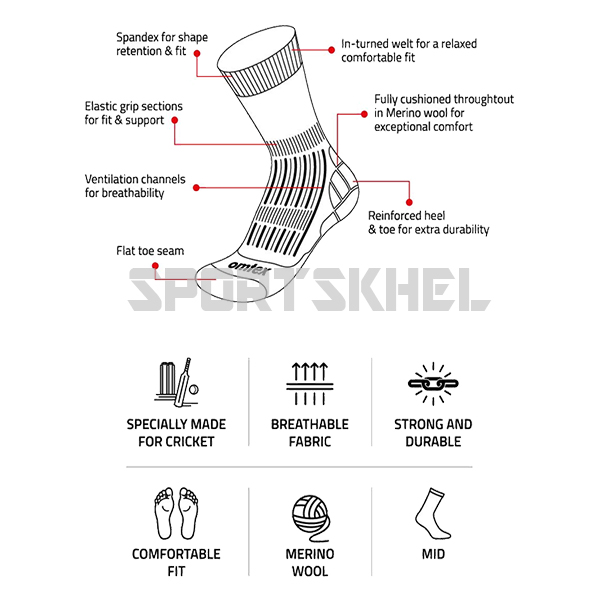 Omtex Cricket Socks Features